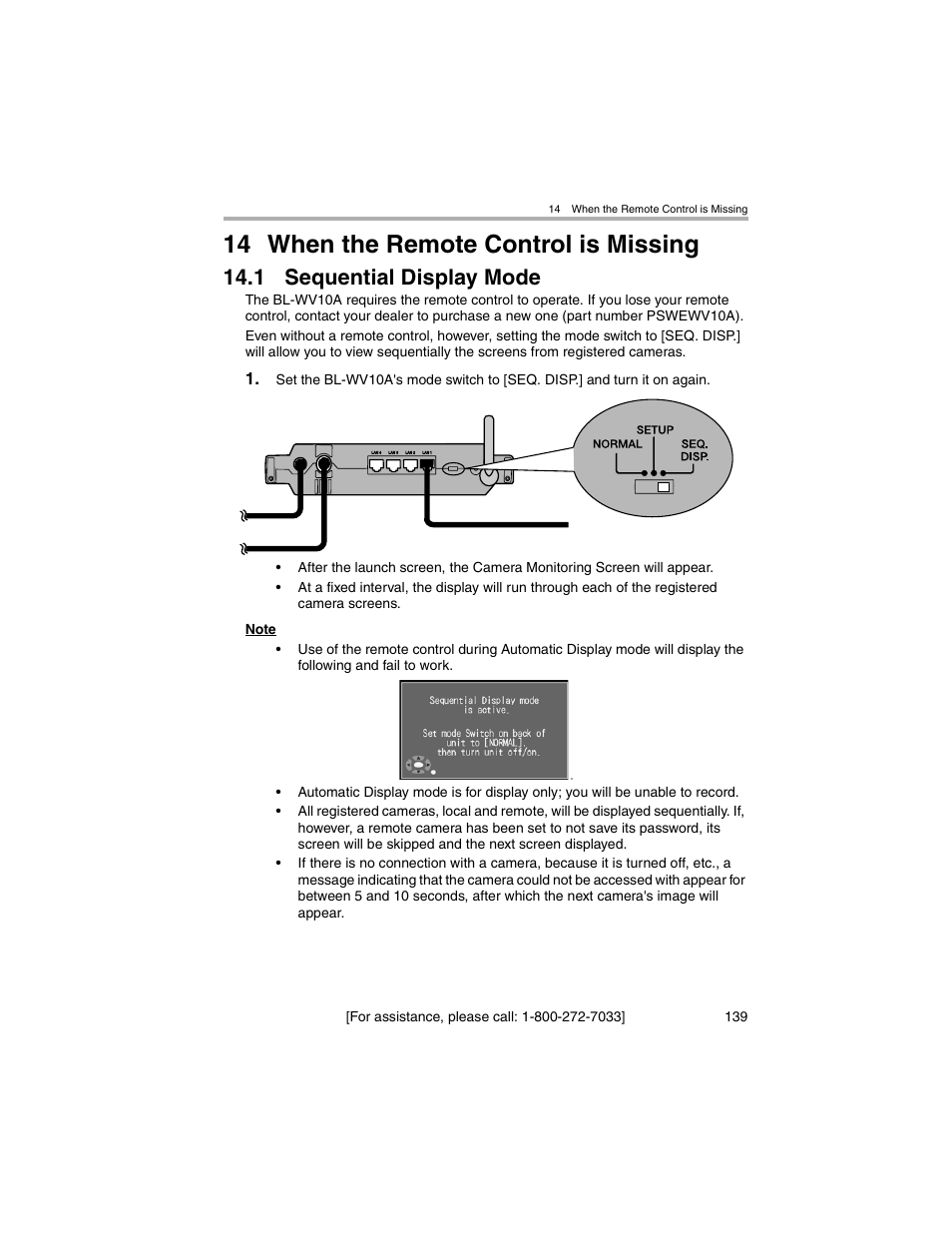 When the remote control is missing, Sequential display mode, 14 when the remote control is missing | 1 sequential display mode | Panasonic BL-MS103A User Manual | Page 139 / 184