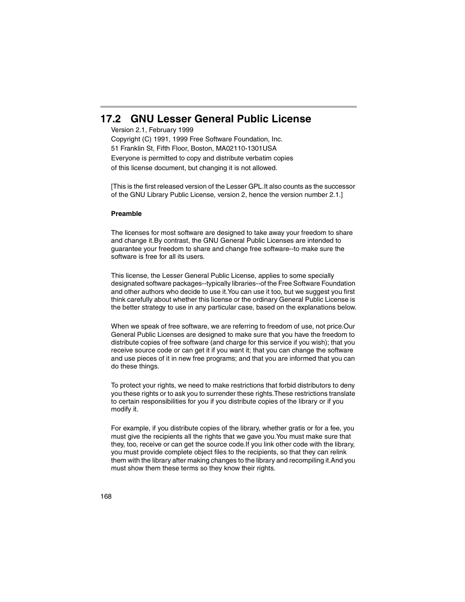 Gnu lesser general public license, 2 gnu lesser general public license | Panasonic BL-MS103A User Manual | Page 168 / 184