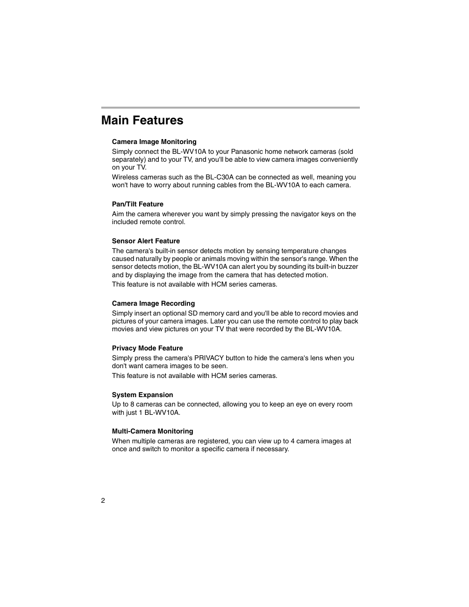 Main features | Panasonic BL-MS103A User Manual | Page 2 / 184