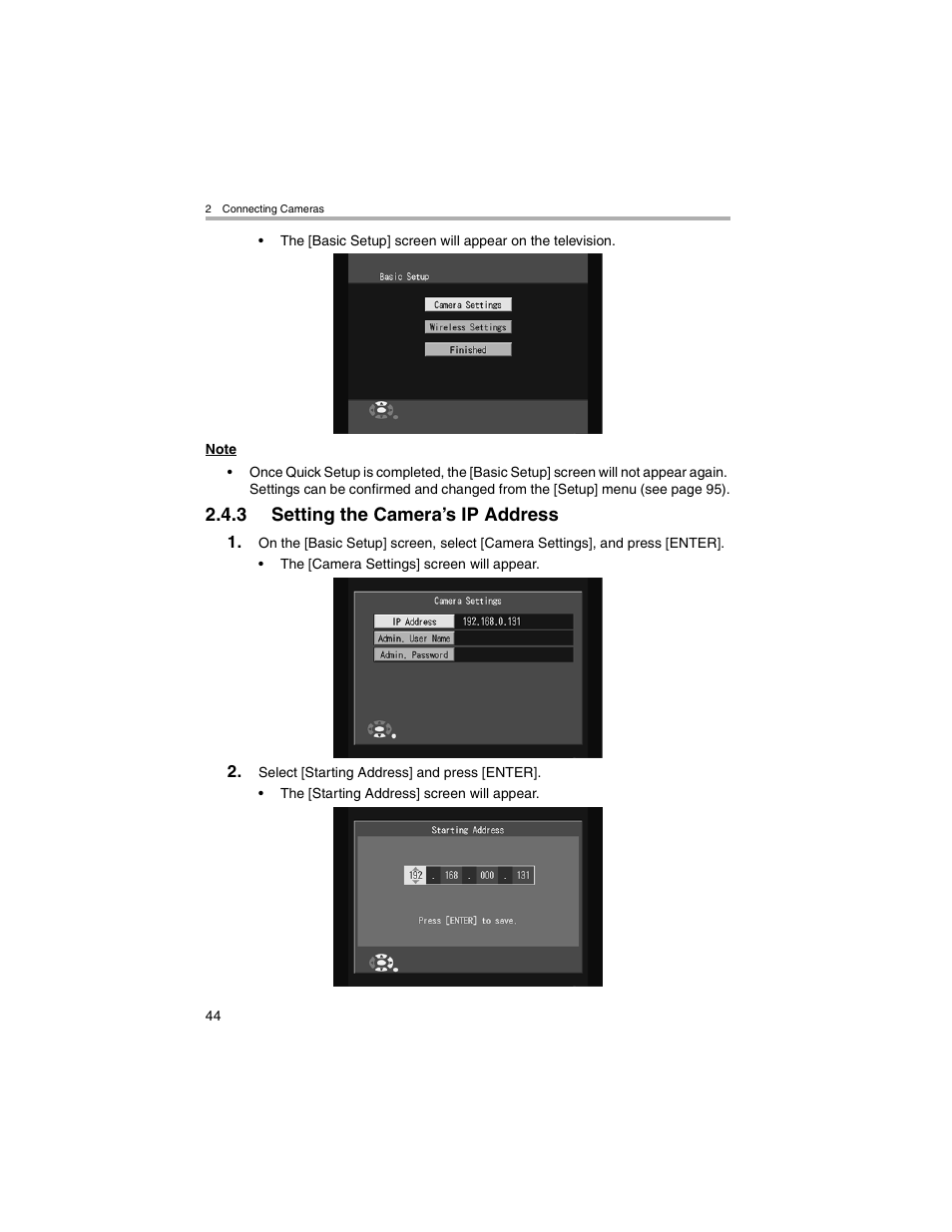 Setting the camera's ip address, 3 setting the camera’s ip address | Panasonic BL-MS103A User Manual | Page 44 / 184