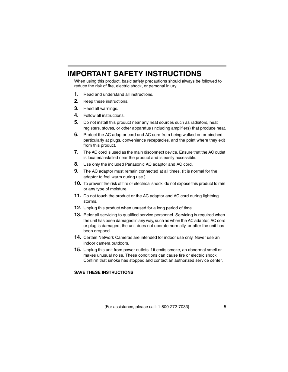 Important safety instructions | Panasonic BL-MS103A User Manual | Page 5 / 184