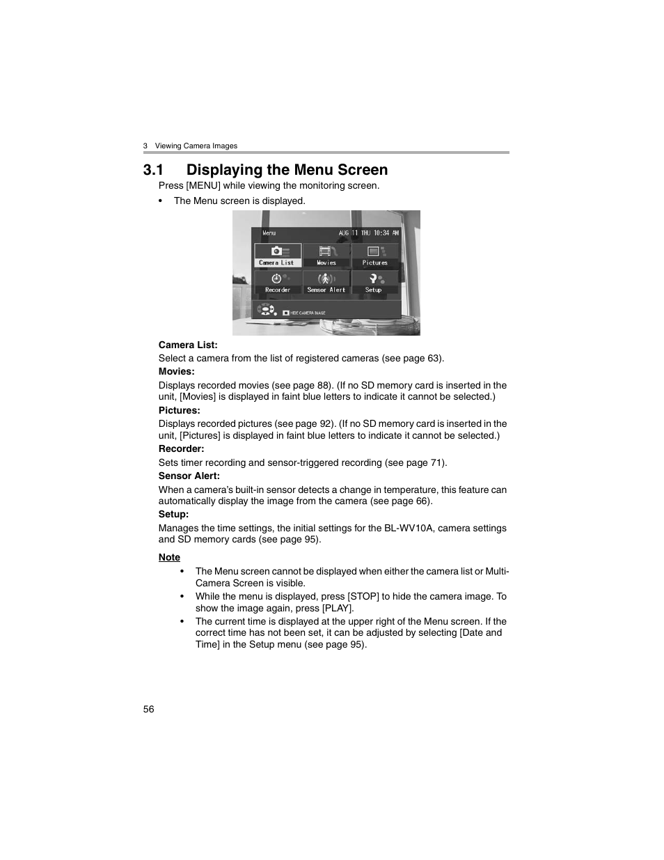 Displaying the menu screen, 1 displaying the menu screen | Panasonic BL-MS103A User Manual | Page 56 / 184