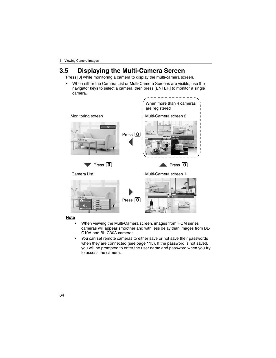 Displaying the multi-camera screen, 5 displaying the multi-camera screen | Panasonic BL-MS103A User Manual | Page 64 / 184