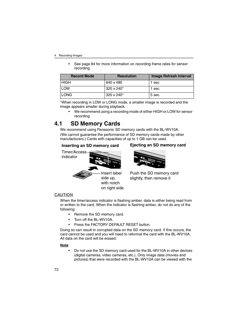 Sd memory cards | Panasonic BL-MS103A User Manual | Page 72 / 184
