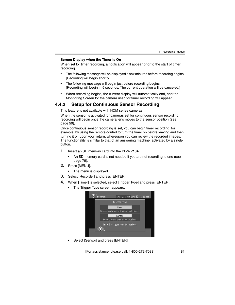 2 setup for continuous sensor recording | Panasonic BL-MS103A User Manual | Page 81 / 184
