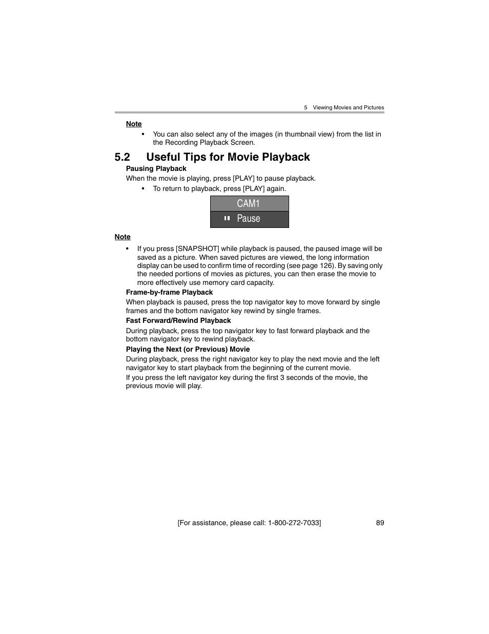 Useful tips for movie playback, 2 useful tips for movie playback, Cam1 pause | Panasonic BL-MS103A User Manual | Page 89 / 184
