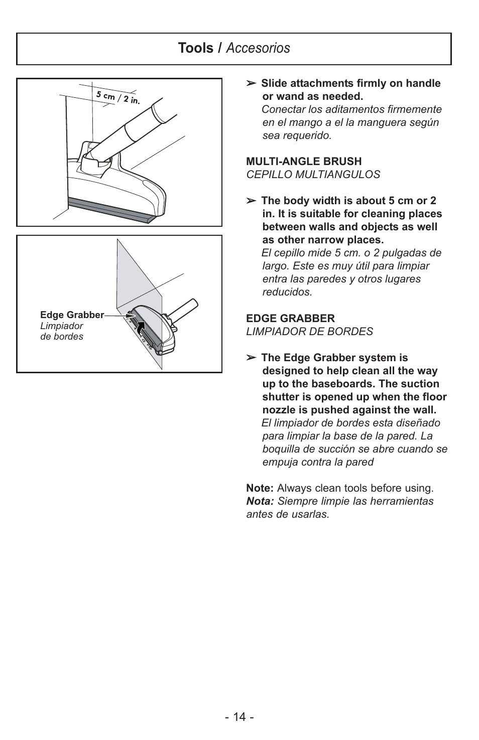 Tools / accesorios | Panasonic MC-CL310 User Manual | Page 14 / 32