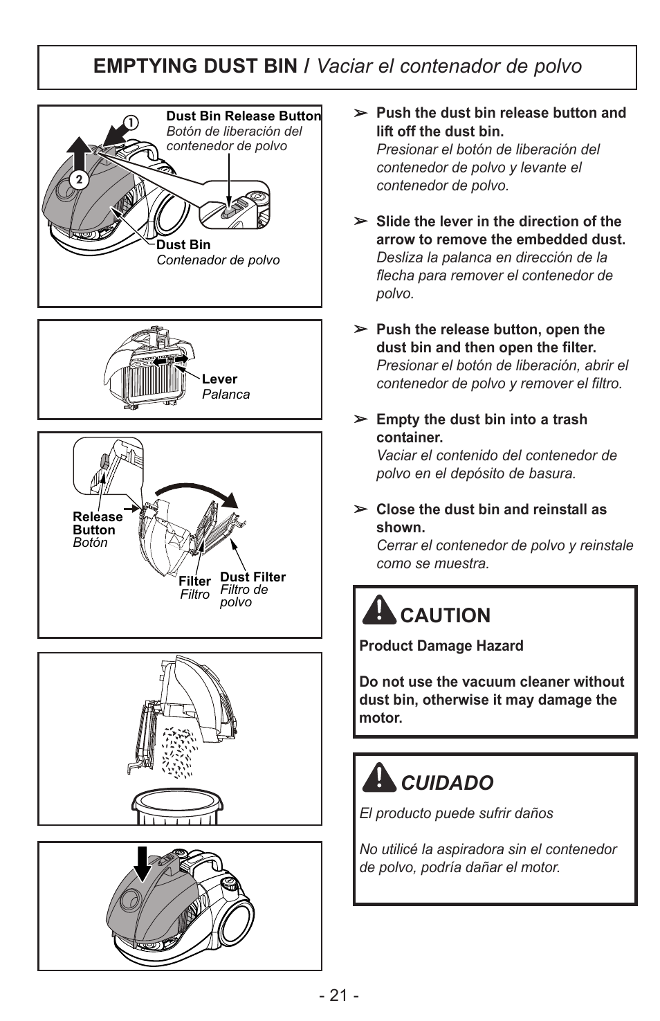 Cuidado | Panasonic MC-CL310 User Manual | Page 21 / 32