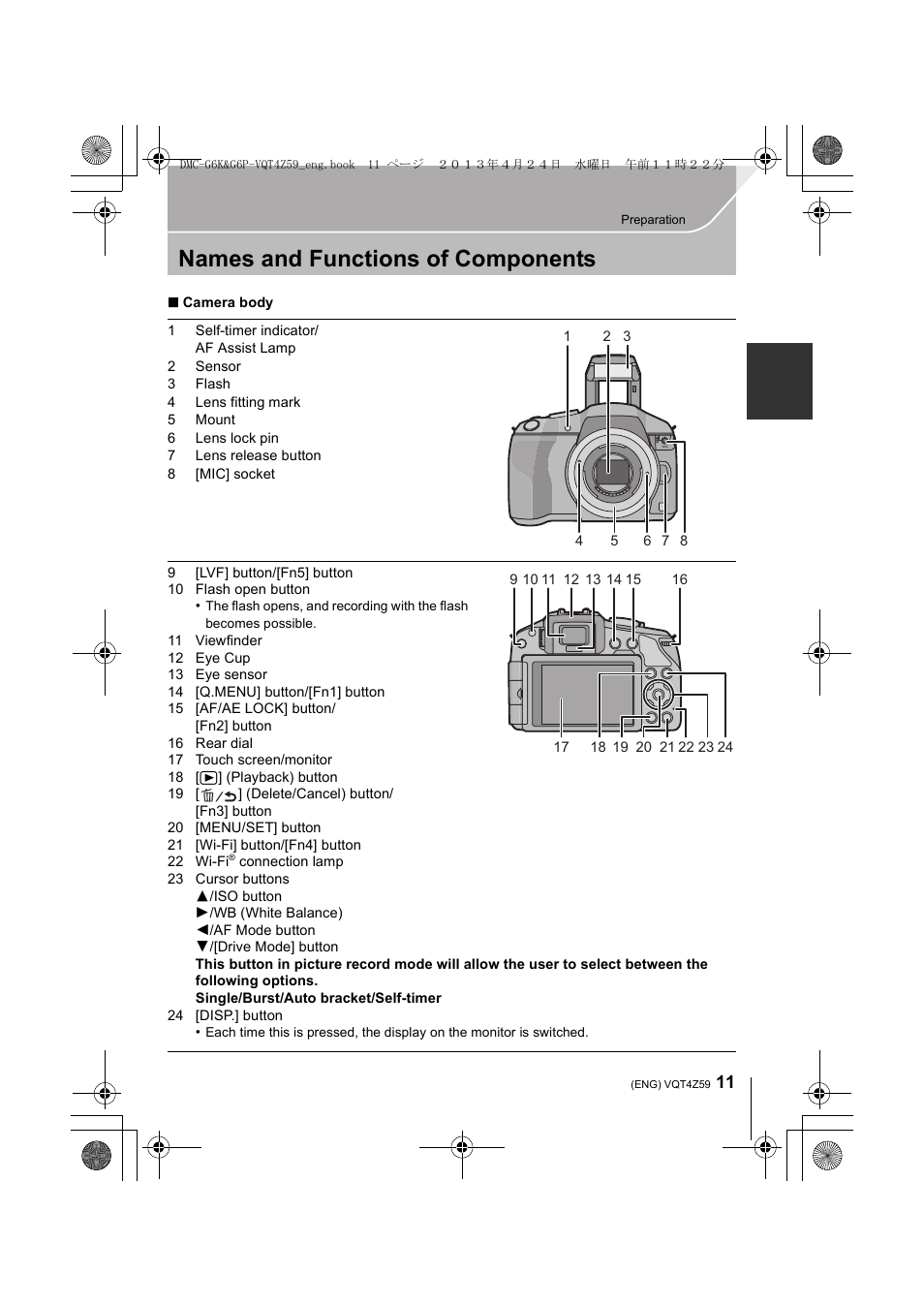 Names and functions of components | Panasonic DMC-G6KK User Manual | Page 11 / 52