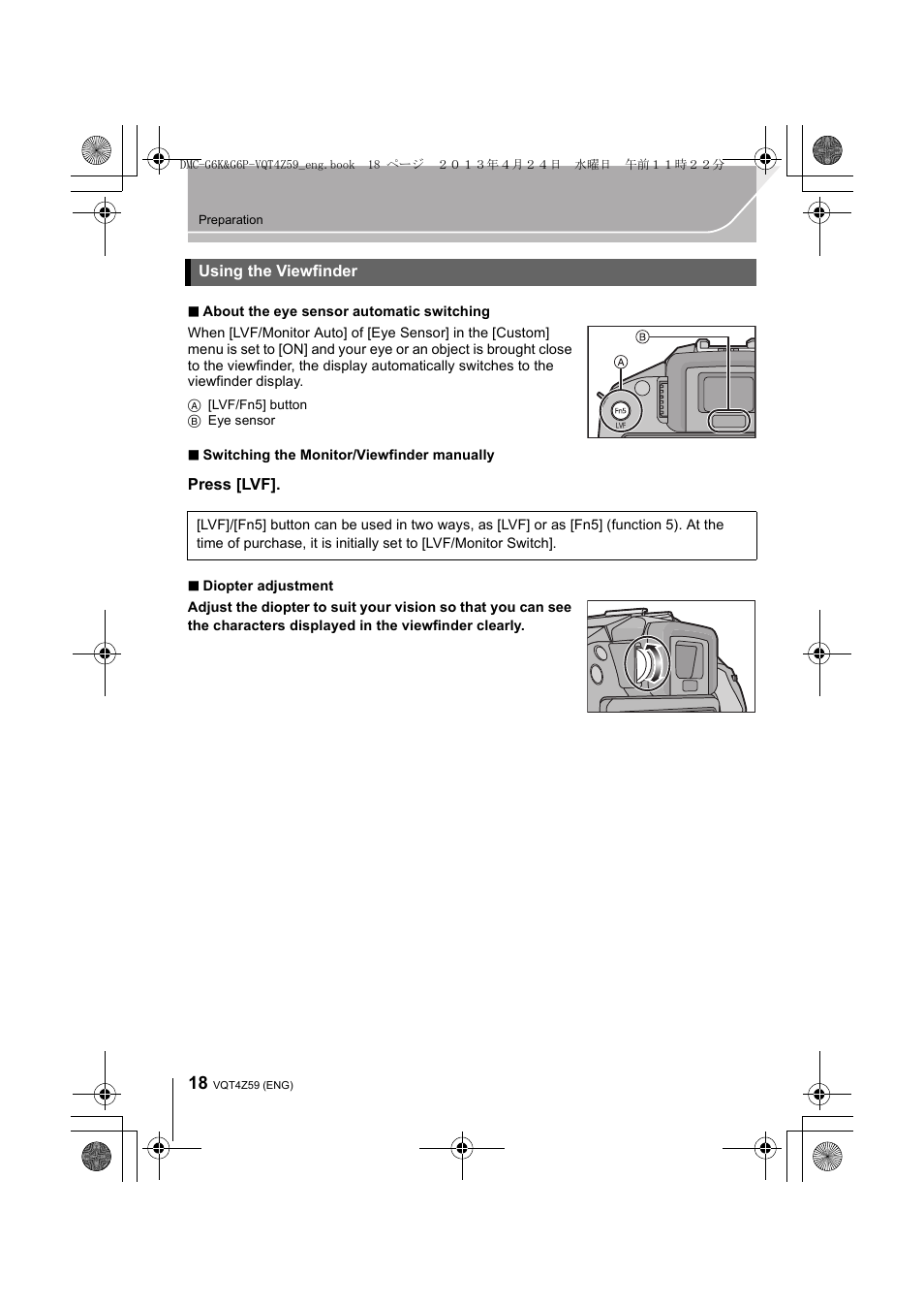 Using the viewfinder | Panasonic DMC-G6KK User Manual | Page 18 / 52