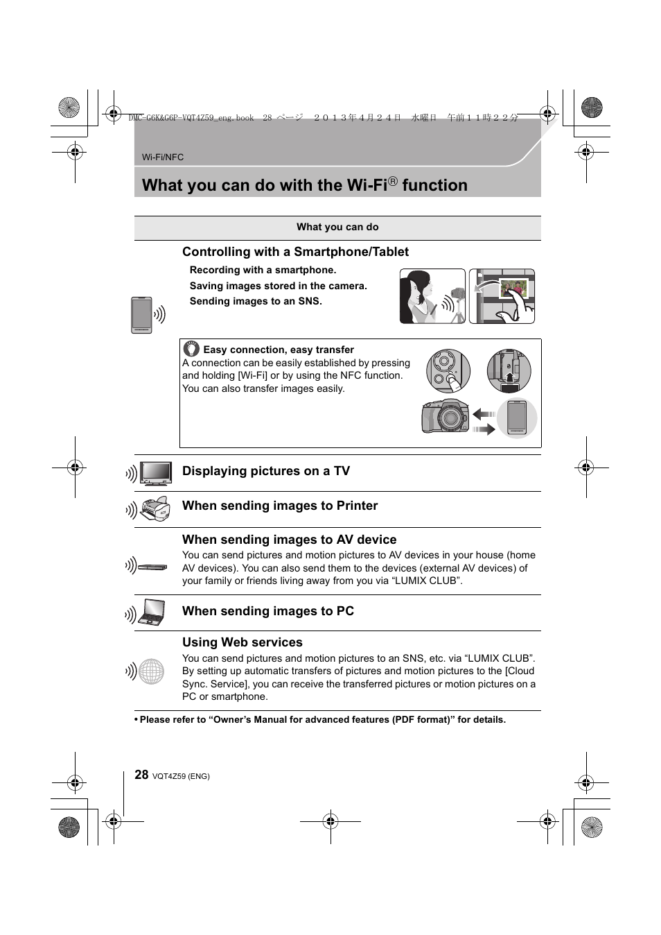 Wi-fi/nfc, What you can do with the wi-fi function, What you can do with the wi-fi | Function | Panasonic DMC-G6KK User Manual | Page 28 / 52