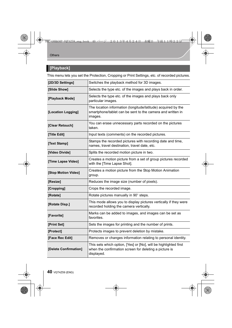 Playback | Panasonic DMC-G6KK User Manual | Page 40 / 52