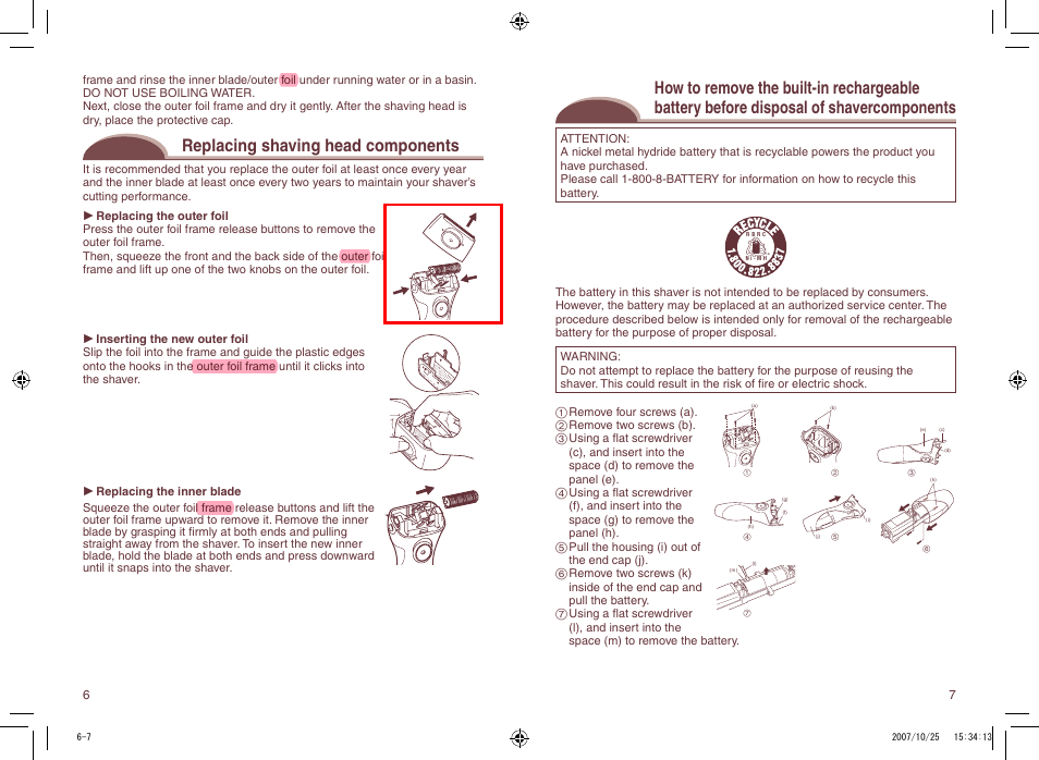 Replacing shaving head components | Panasonic ES2207P User Manual | Page 6 / 16