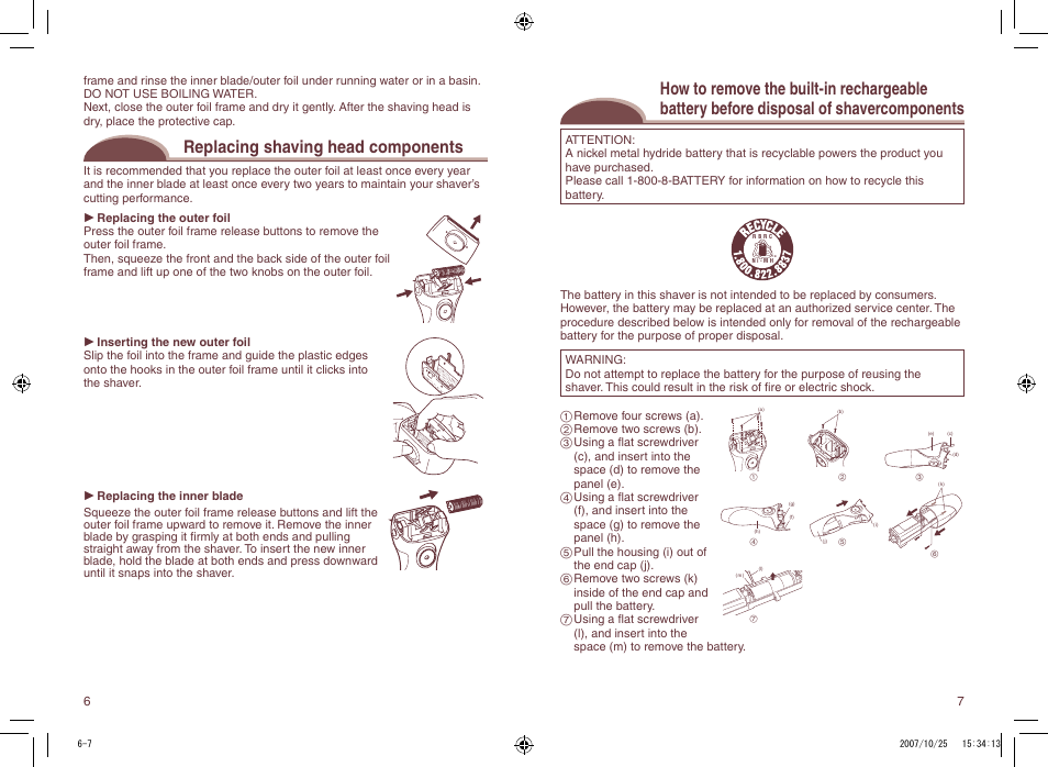 Replacing shaving head components | Panasonic ES2207P User Manual | Page 7 / 16