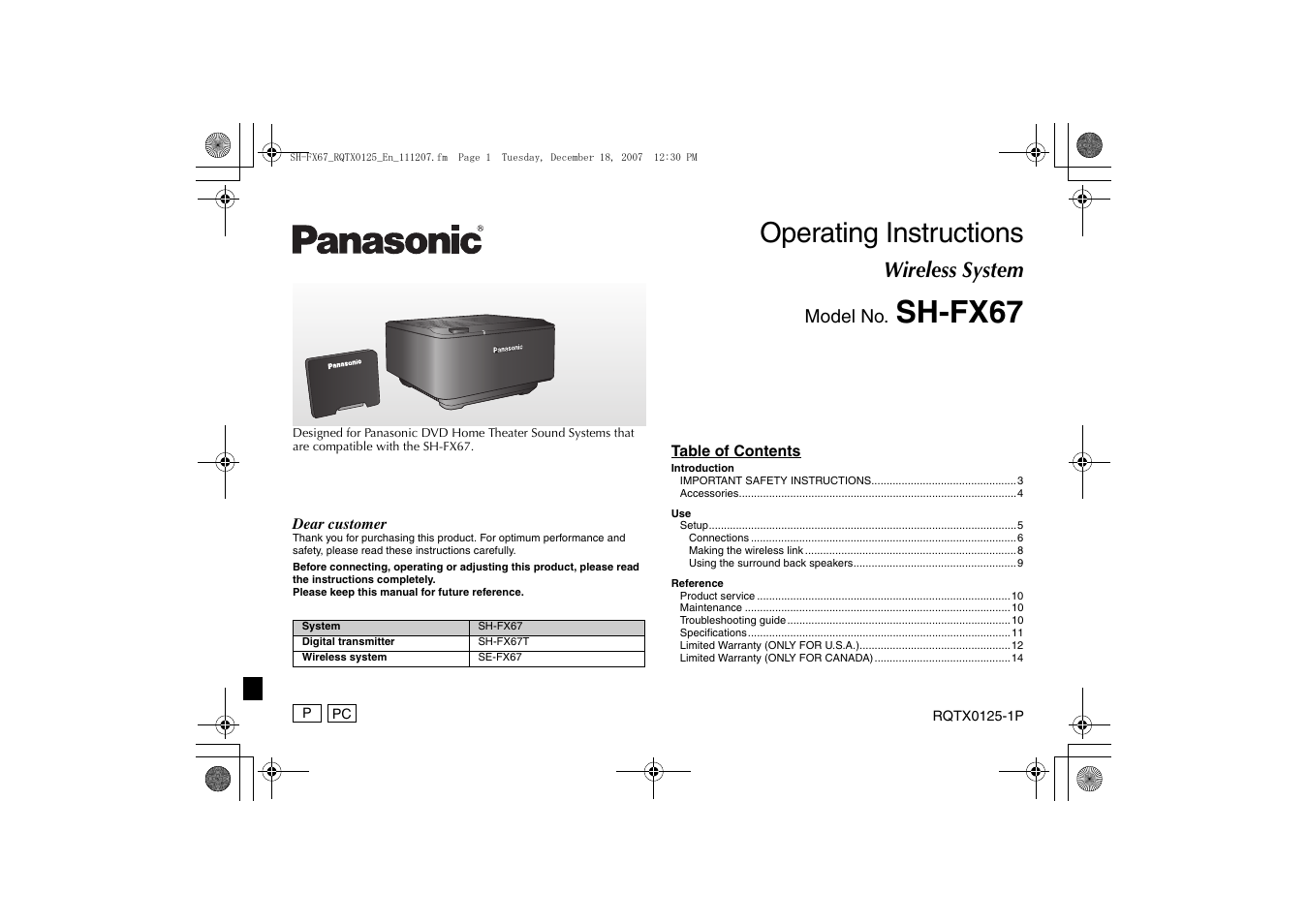 Panasonic SH-FX67 User Manual | 16 pages