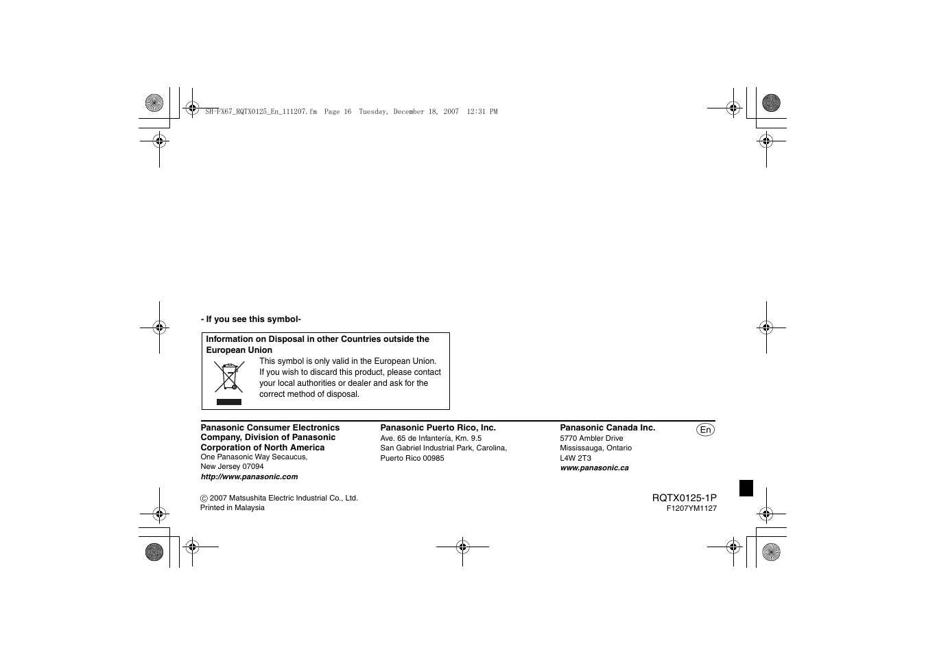 Panasonic SH-FX67 User Manual | Page 16 / 16