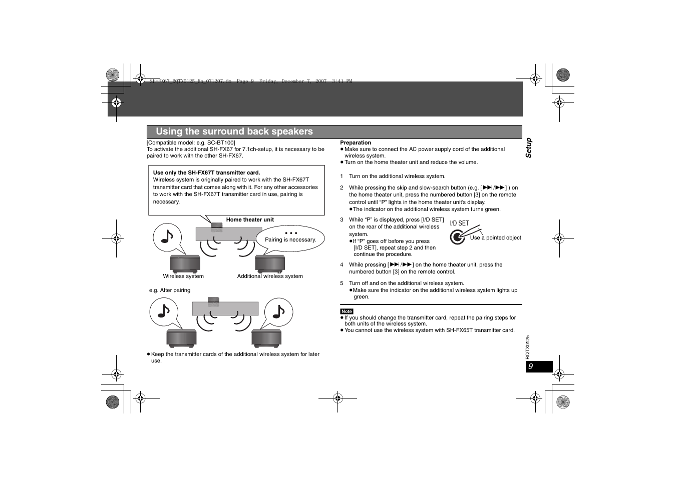 Using the surround back speakers | Panasonic SH-FX67 User Manual | Page 9 / 16