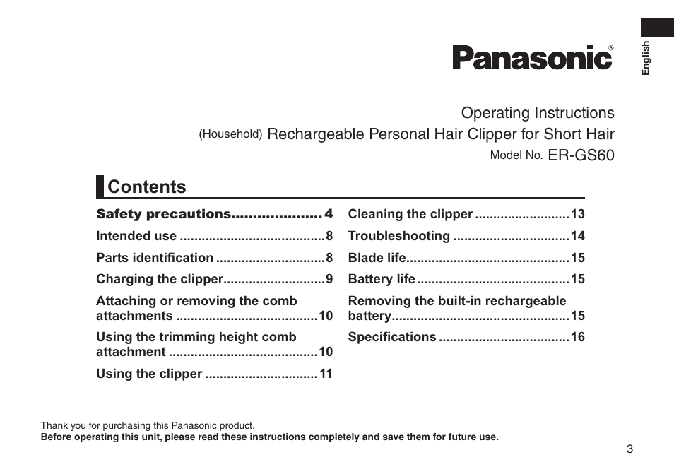 Panasonic ER-GS60-S User Manual | Page 3 / 48
