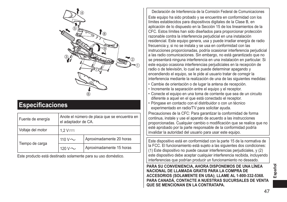 Especificaciones | Panasonic ER-GS60-S User Manual | Page 47 / 48