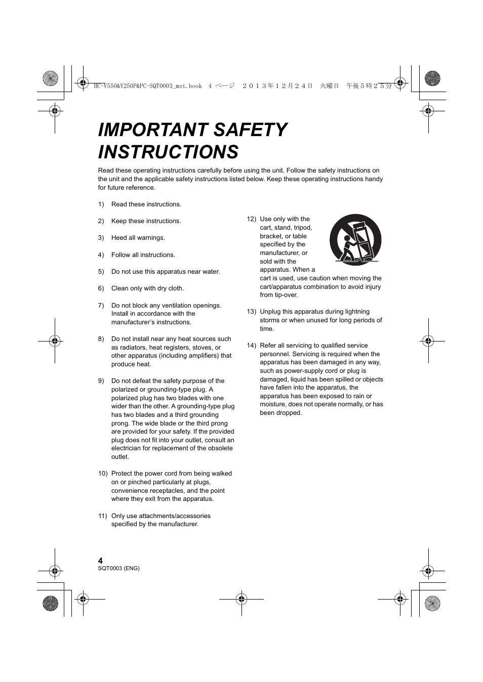 Important safety instructions | Panasonic HC-V550K User Manual | Page 4 / 36