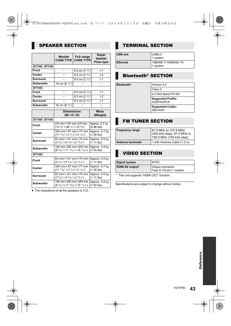 Bluetooth, Referen ce | Panasonic SC-BTT465 User Manual | Page 43 / 48