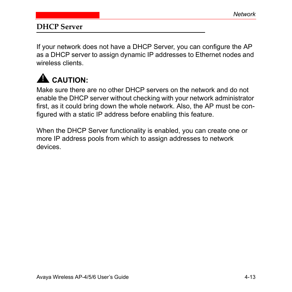 Dhcp server, Dhcp server -13 | Avaya AP-6 User Manual | Page 111 / 502
