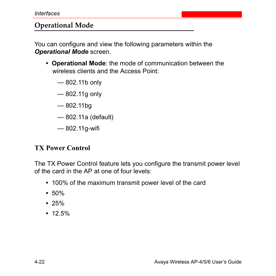 Operational mode, Operational mode -22 | Avaya AP-6 User Manual | Page 120 / 502