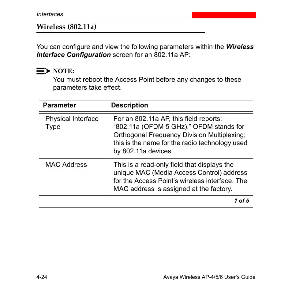 Wireless (802.11a), Wireless (802.11a) -24 | Avaya AP-6 User Manual | Page 122 / 502