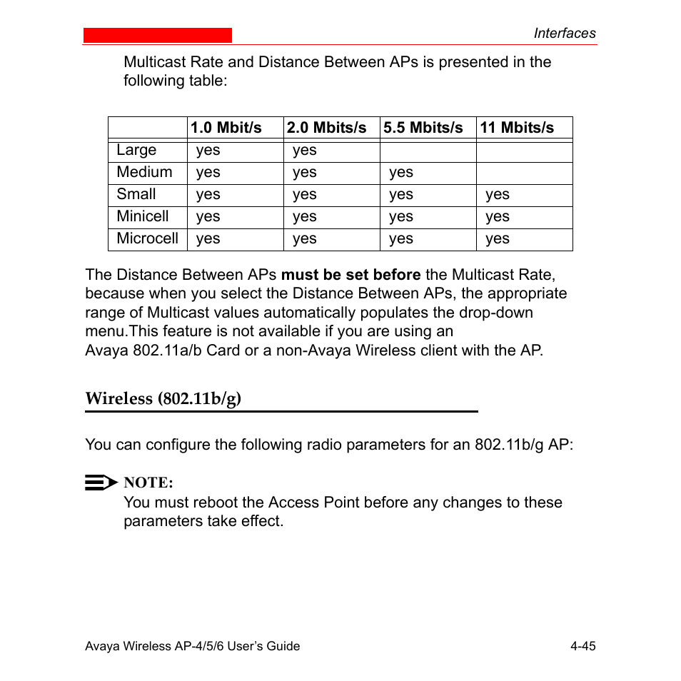Wireless (802.11b/g), Wireless (802.11b/g) -45, Wireless | 11b/g), For det | Avaya AP-6 User Manual | Page 143 / 502