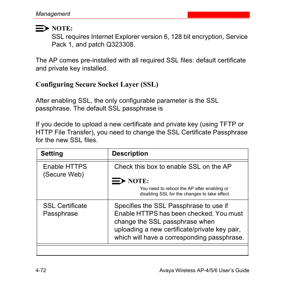 Configuring secure socket layer (ssl) | Avaya AP-6 User Manual | Page 170 / 502