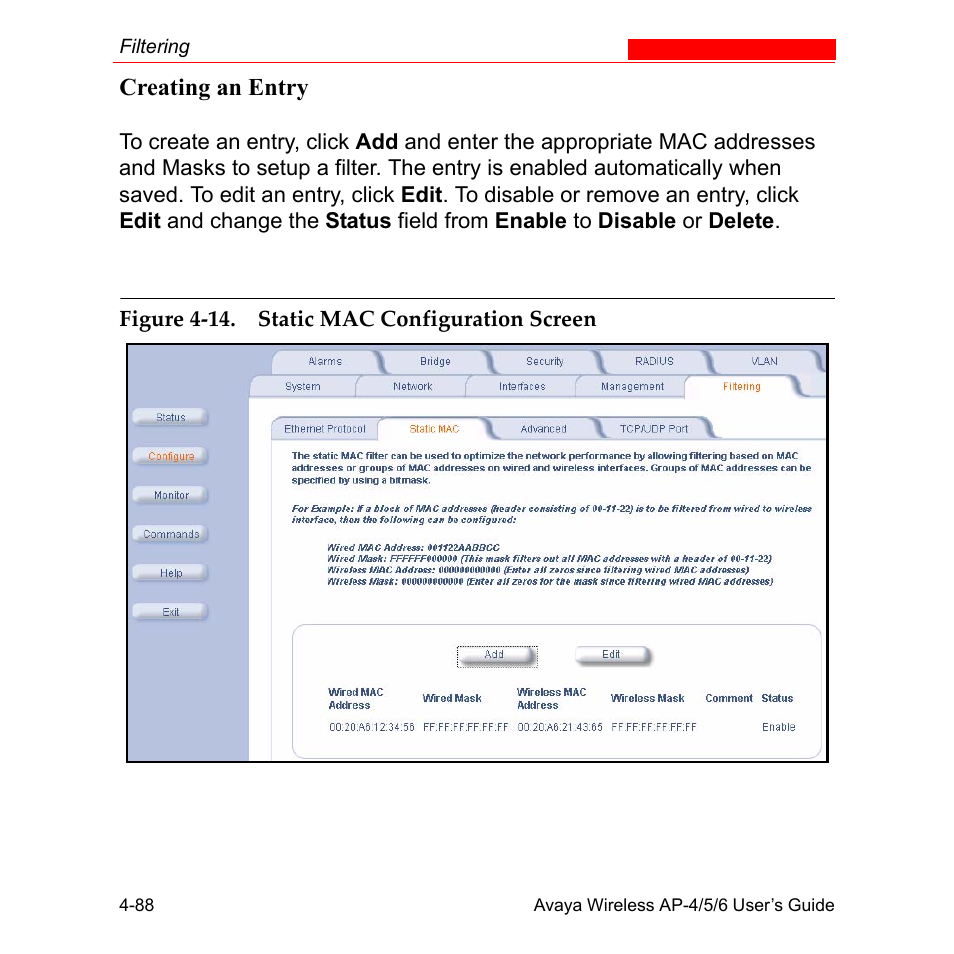 Creating an entry | Avaya AP-6 User Manual | Page 186 / 502