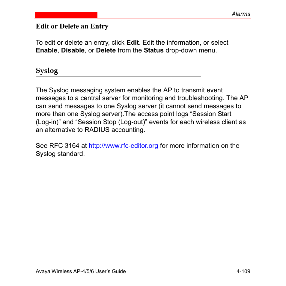 Syslog, Syslog -109 | Avaya AP-6 User Manual | Page 207 / 502