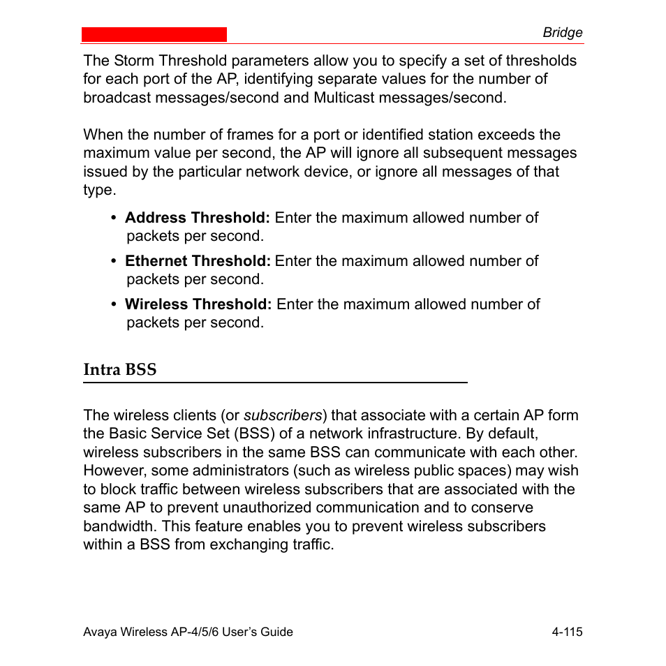 Intra bss, Intra bss -115 | Avaya AP-6 User Manual | Page 213 / 502