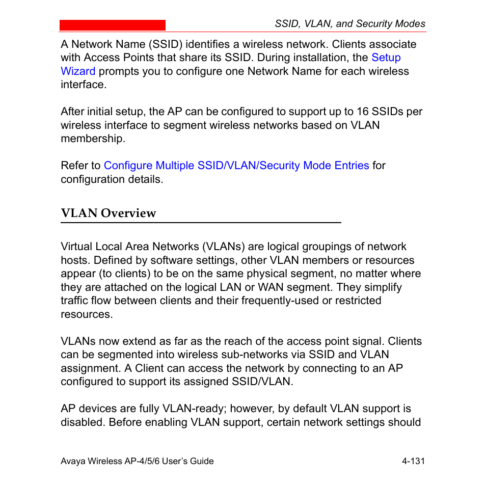 Vlan overview, Vlan overview -131 | Avaya AP-6 User Manual | Page 229 / 502