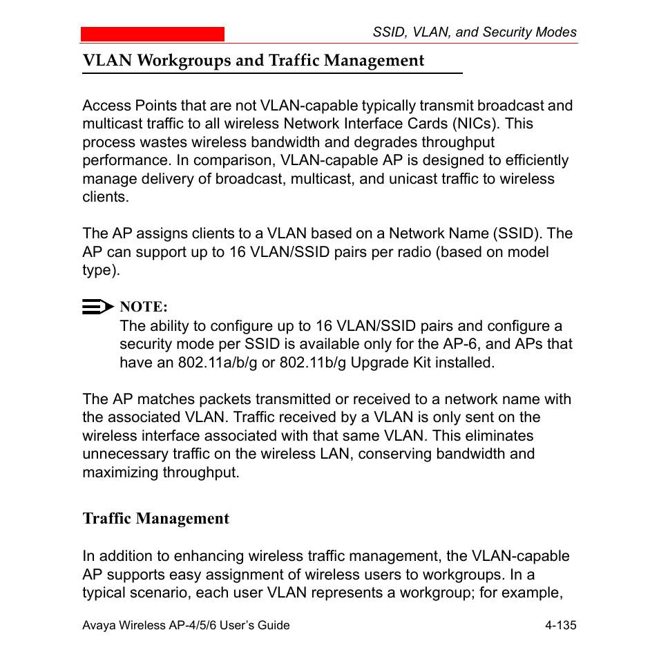 Vlan workgroups and traffic management, Vlan workgroups and traffic management -135 | Avaya AP-6 User Manual | Page 233 / 502