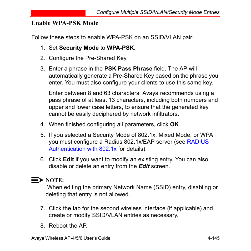Enable wpa-psk mode | Avaya AP-6 User Manual | Page 243 / 502