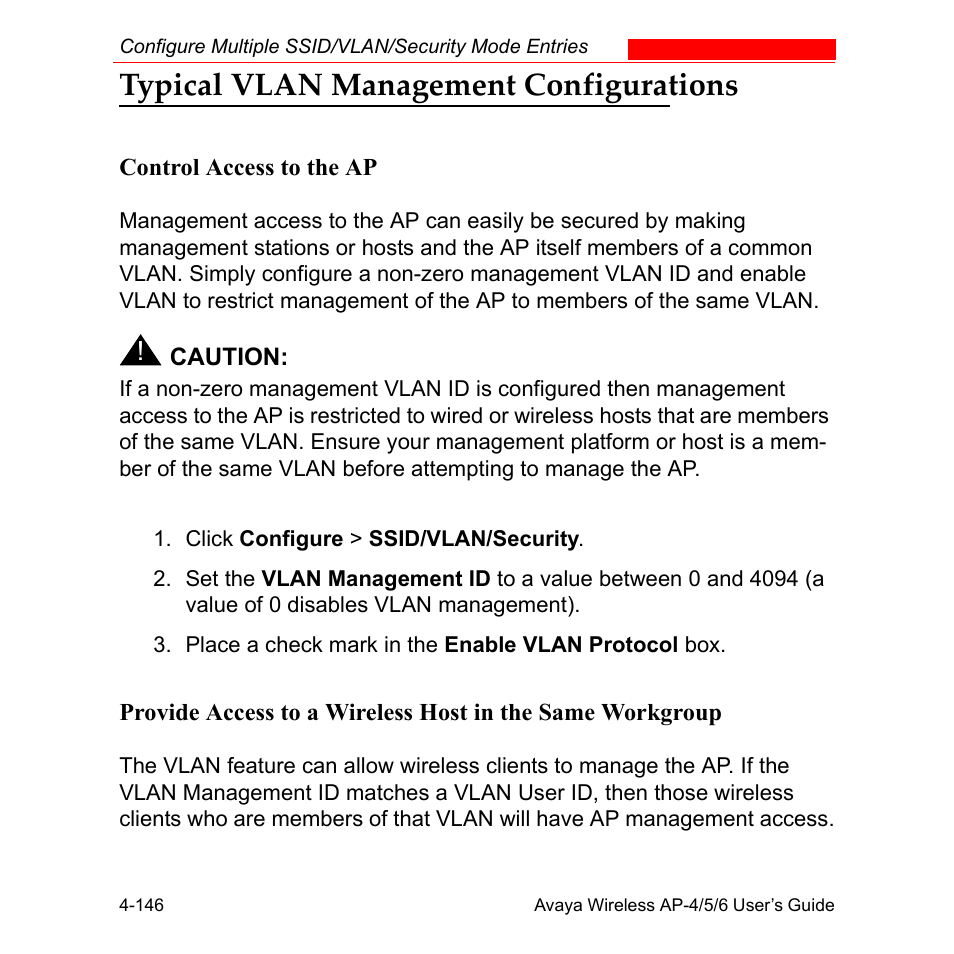 Typical vlan management configurations, Typical vlan management configurations -146 | Avaya AP-6 User Manual | Page 244 / 502