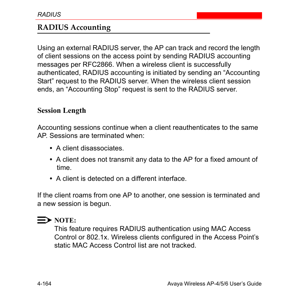 Radius accounting, Radius accounting -164 | Avaya AP-6 User Manual | Page 262 / 502