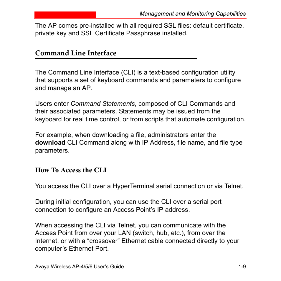 Command line interface, Command line interface -9 | Avaya AP-6 User Manual | Page 27 / 502