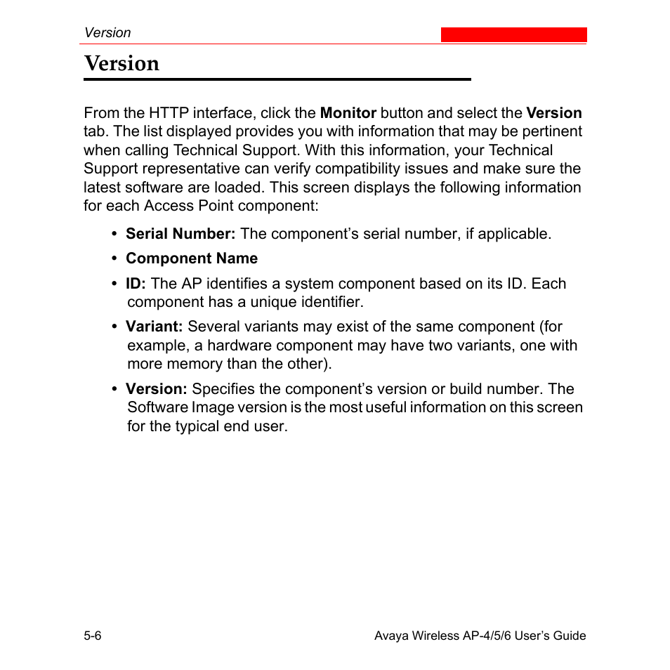Version, Version -6 | Avaya AP-6 User Manual | Page 274 / 502
