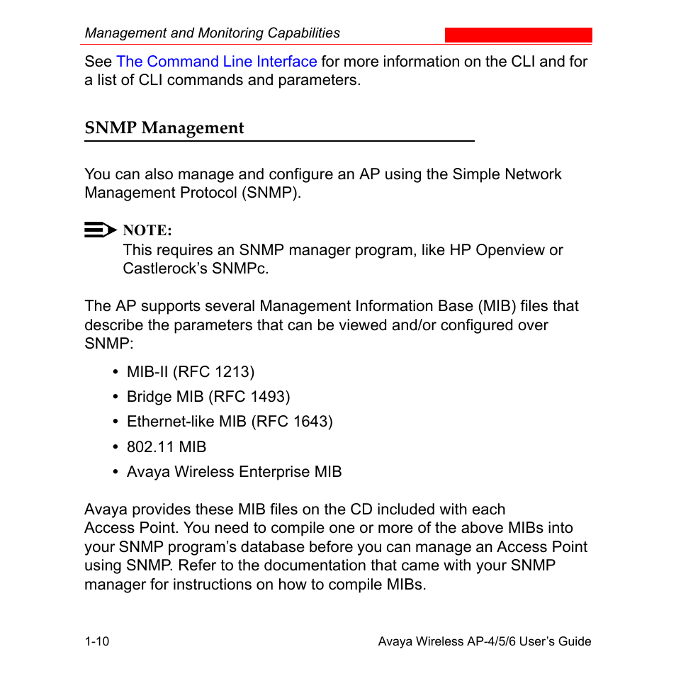 Snmp management, Snmp management -10 | Avaya AP-6 User Manual | Page 28 / 502