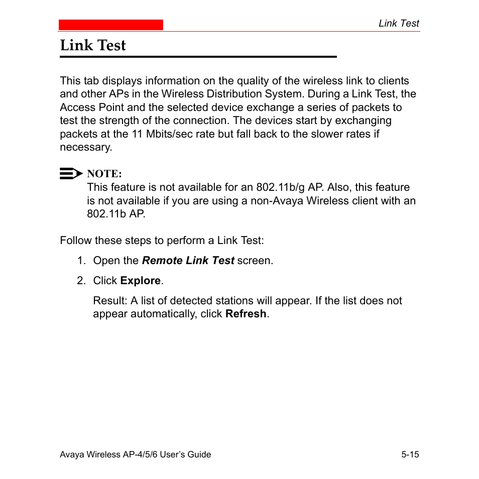 Link test, Link test -15 | Avaya AP-6 User Manual | Page 283 / 502