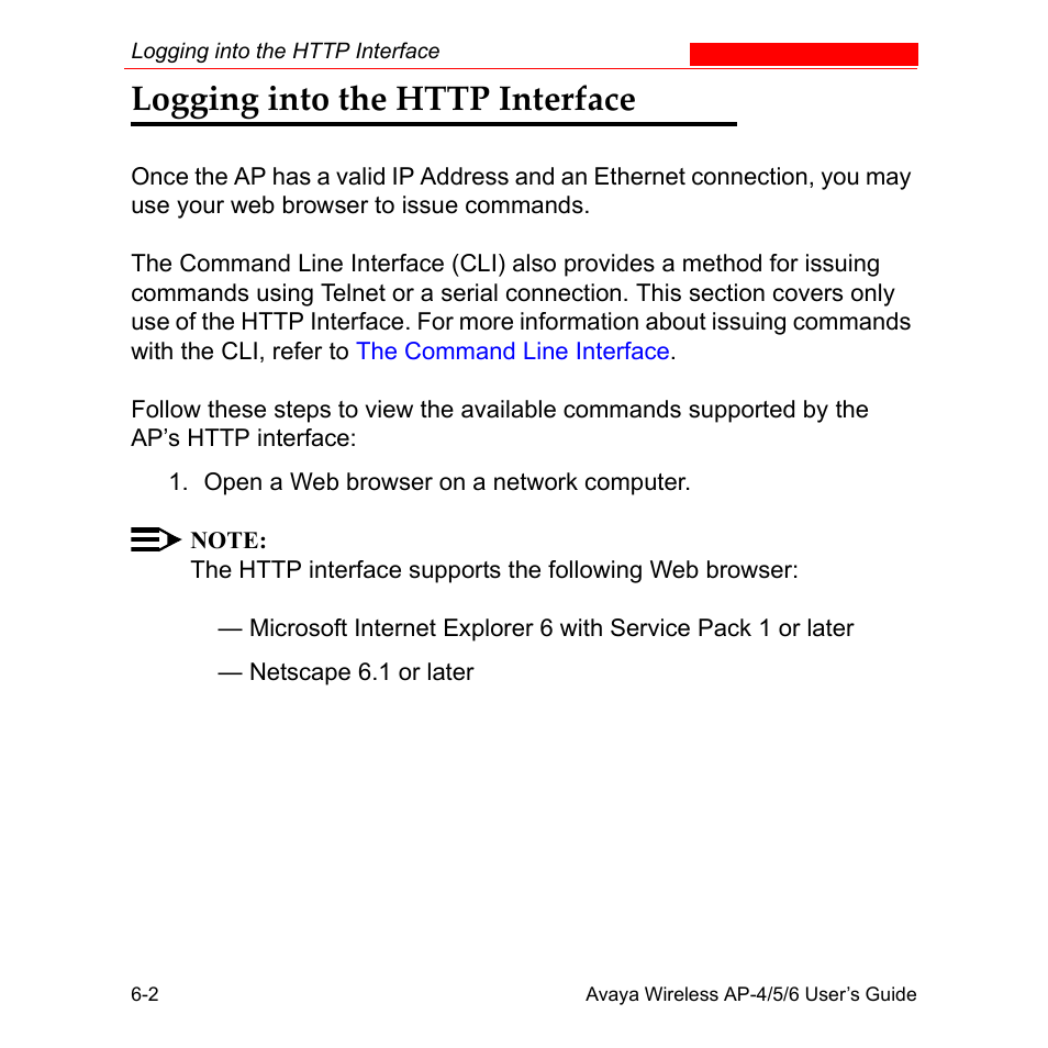 Logging into the http interface, Logging into the http interface -2 | Avaya AP-6 User Manual | Page 294 / 502