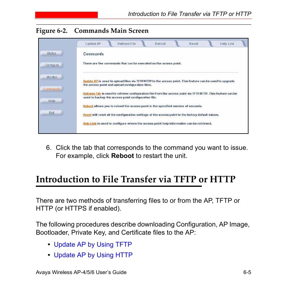 Introduction to file transfer via tftp or http, Introduction to file transfer via tftp or http -5 | Avaya AP-6 User Manual | Page 297 / 502