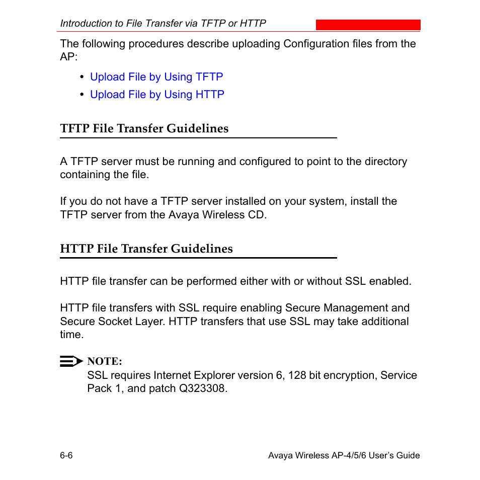 Tftp file transfer guidelines, Http file transfer guidelines | Avaya AP-6 User Manual | Page 298 / 502