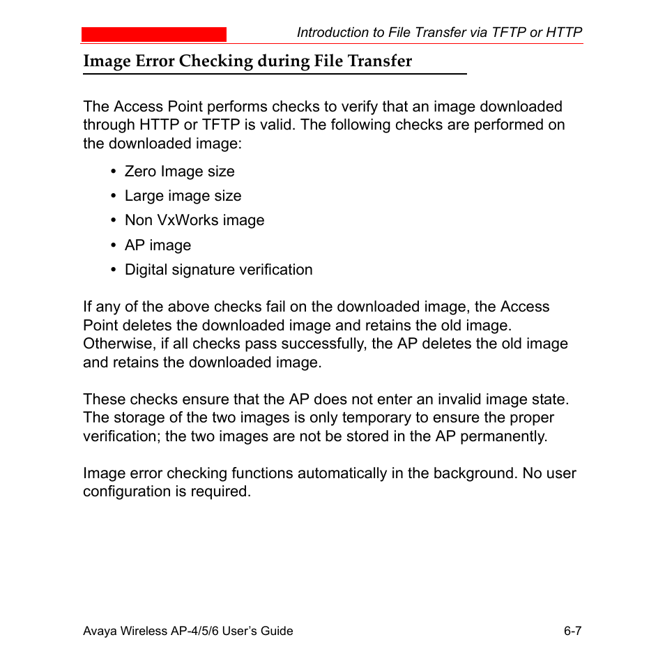 Image error checking during file transfer, Image error checking during file transfer -7 | Avaya AP-6 User Manual | Page 299 / 502