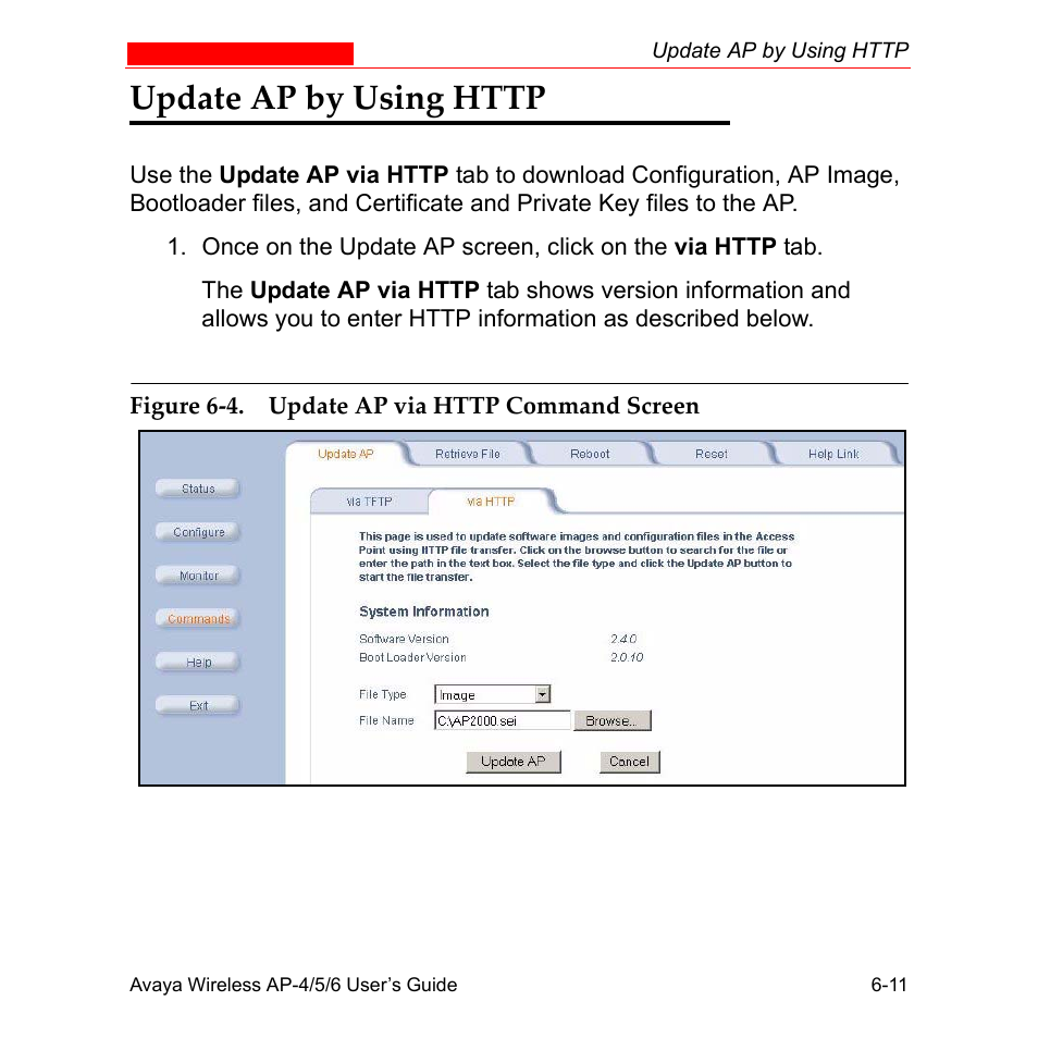 Update ap by using http, Update ap by using http -11 | Avaya AP-6 User Manual | Page 303 / 502