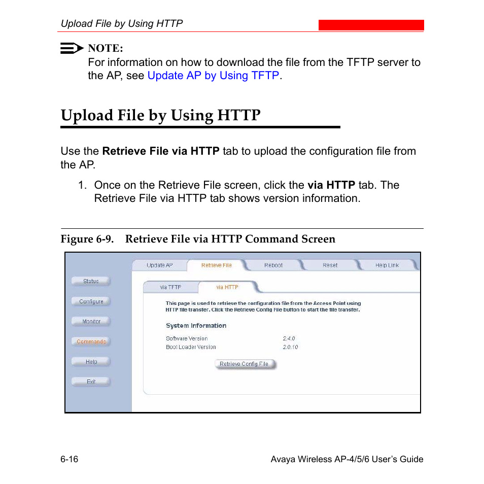 Upload file by using http, Upload file by using http -16 | Avaya AP-6 User Manual | Page 308 / 502