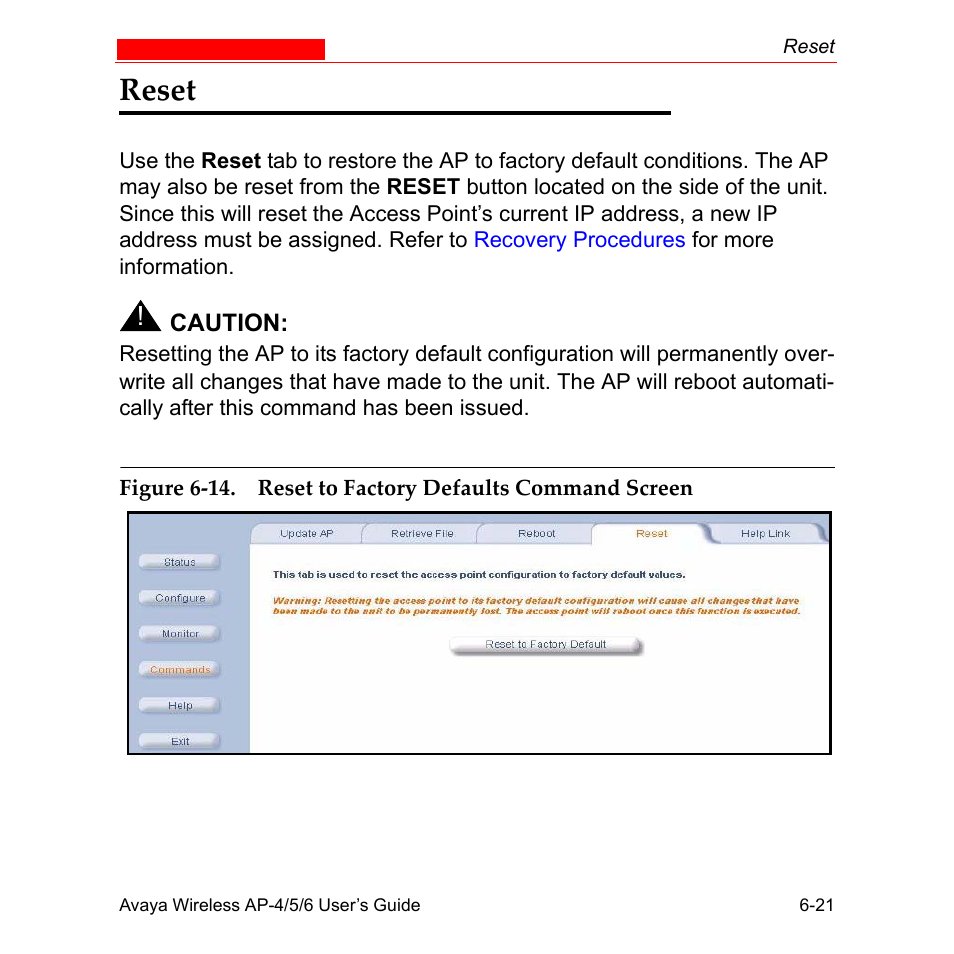 Reset, Reset -21 | Avaya AP-6 User Manual | Page 313 / 502