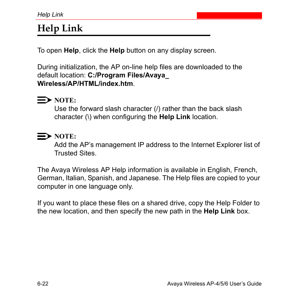 Help link, Help link -22 | Avaya AP-6 User Manual | Page 314 / 502